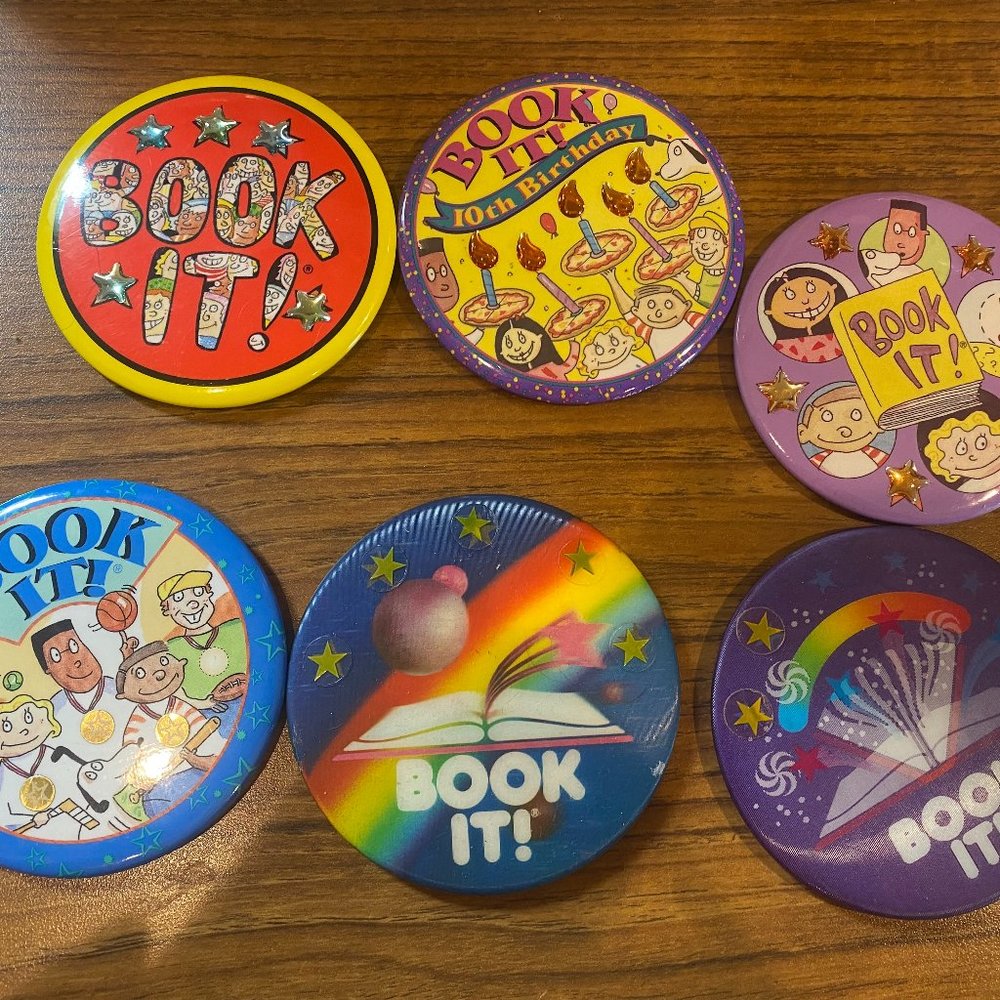 Vintage Circa 1990's Pizza Hut Book It Buttons